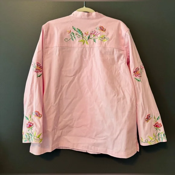 Quacker Factory Pink Floral Butterfly Sequin Jacket Top. Size XL Extra Large. - Picture 2 of 3